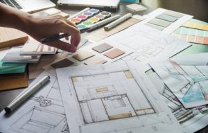 Architect,Designer,Interior,Creative,Working,Hand,Drawing,Sketch,Plan,Blue